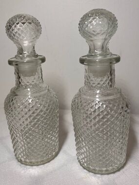 Avon Clear Textured Glass Decanters with Round Stoppers